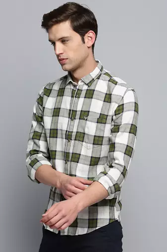 men's long sleeves other checks beige shirt