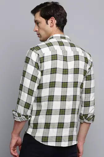 men's long sleeves other checks beige shirt