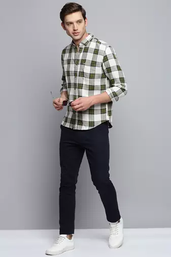 men's long sleeves other checks beige shirt