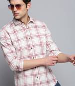 men's long sleeves windowpane checks beige shirt