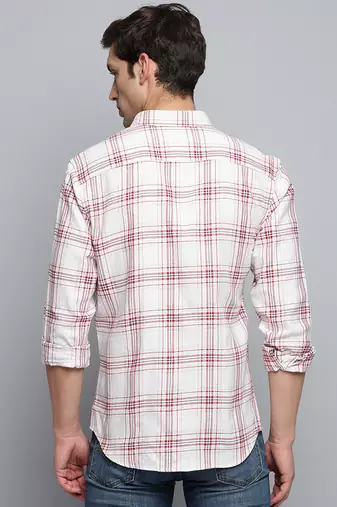 men's long sleeves windowpane checks beige shirt
