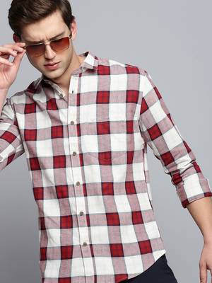 men's long sleeves tartan checks beige shirt 1