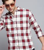 men's long sleeves tartan checks beige shirt