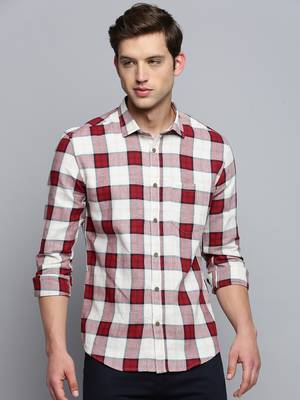 men's long sleeves tartan checks beige shirt 2