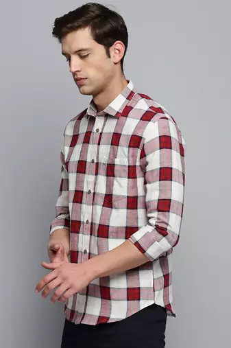 men's long sleeves tartan checks beige shirt