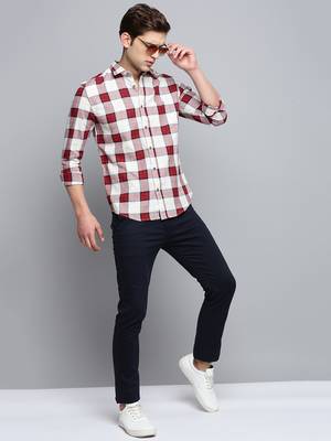men's long sleeves tartan checks beige shirt 5