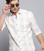 men's long sleeves windowpane checks off white shirt