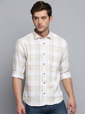 men's long sleeves windowpane checks off white shirt 2