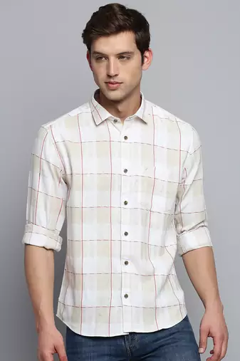 men's long sleeves windowpane checks off white shirt