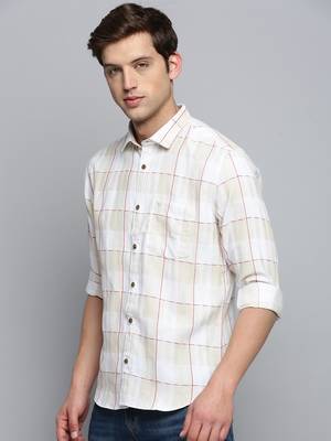 men's long sleeves windowpane checks off white shirt 3