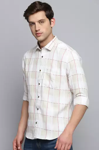 men's long sleeves windowpane checks off white shirt