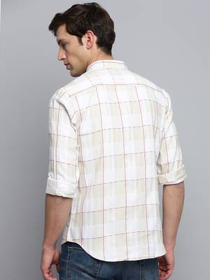 men's long sleeves windowpane checks off white shirt 4