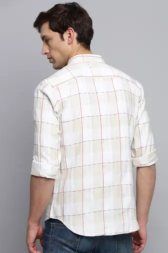men's long sleeves windowpane checks off white shirt