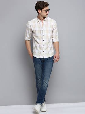men's long sleeves windowpane checks off white shirt 5