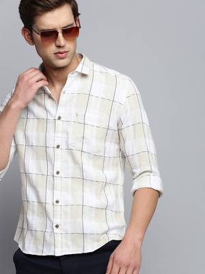 men's long sleeves windowpane checks off white shirt 1