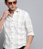 men's long sleeves windowpane checks off white shirt
