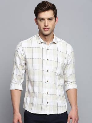 men's long sleeves windowpane checks off white shirt 2