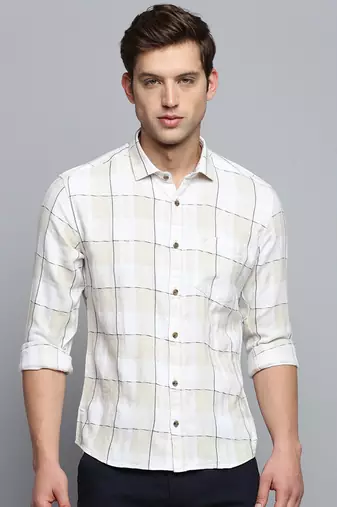 men's long sleeves windowpane checks off white shirt
