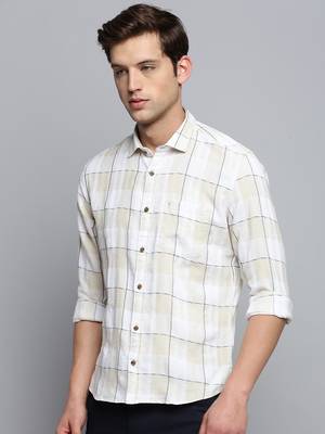 men's long sleeves windowpane checks off white shirt 3