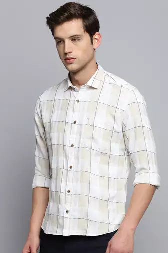 men's long sleeves windowpane checks off white shirt