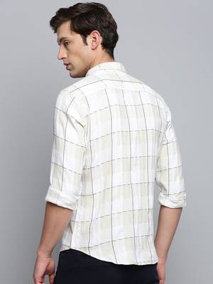 men's long sleeves windowpane checks off white shirt 4