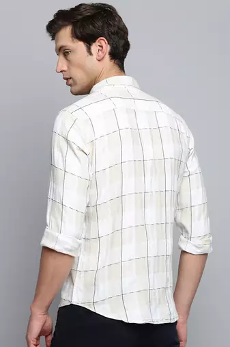men's long sleeves windowpane checks off white shirt