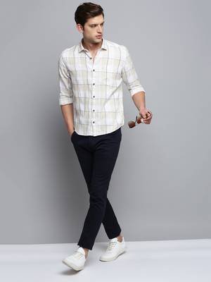 men's long sleeves windowpane checks off white shirt 5