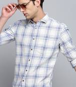 men's long sleeves tartan checks beige shirt