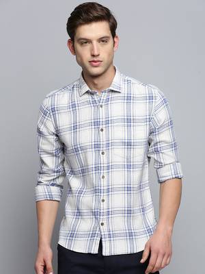 men's long sleeves tartan checks beige shirt 2