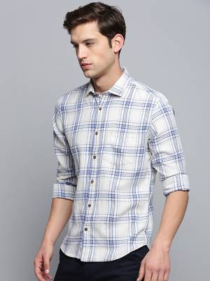 men's long sleeves tartan checks beige shirt 3