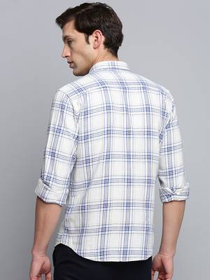 men's long sleeves tartan checks beige shirt 4