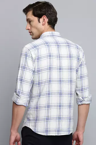 men's long sleeves tartan checks beige shirt