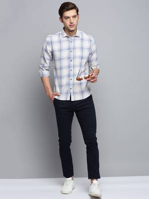 men's long sleeves tartan checks beige shirt 5