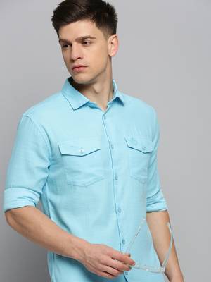 men's long sleeves solid blue shirt 1