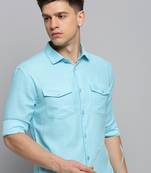 men's long sleeves solid blue shirt