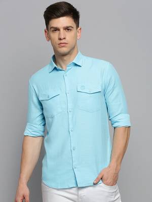 men's long sleeves solid blue shirt 2