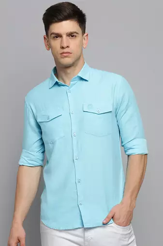 men's long sleeves solid blue shirt