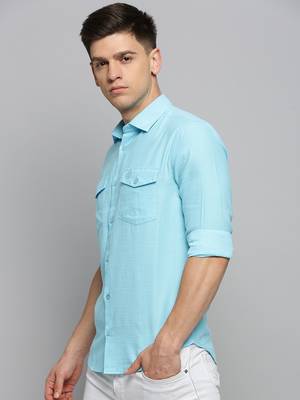 men's long sleeves solid blue shirt 3
