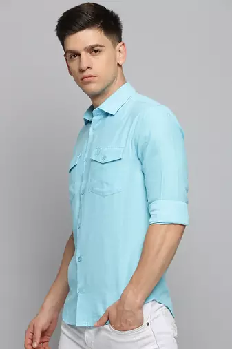 men's long sleeves solid blue shirt