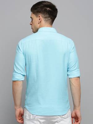 men's long sleeves solid blue shirt 4