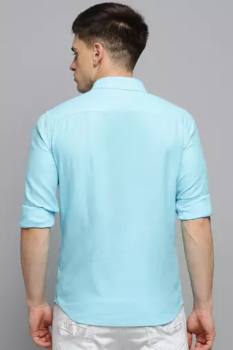men's long sleeves solid blue shirt