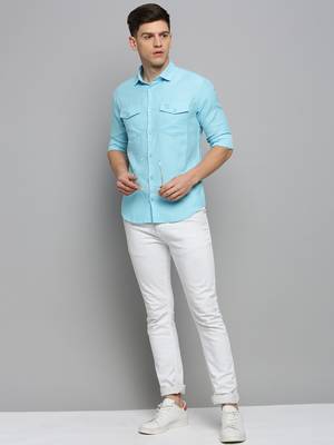 men's long sleeves solid blue shirt 5