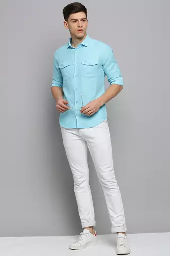 men's long sleeves solid blue shirt