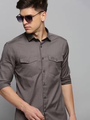 men's long sleeves solid grey shirt 1