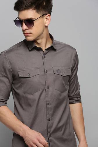 men's long sleeves solid grey shirt