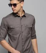 men's long sleeves solid grey shirt