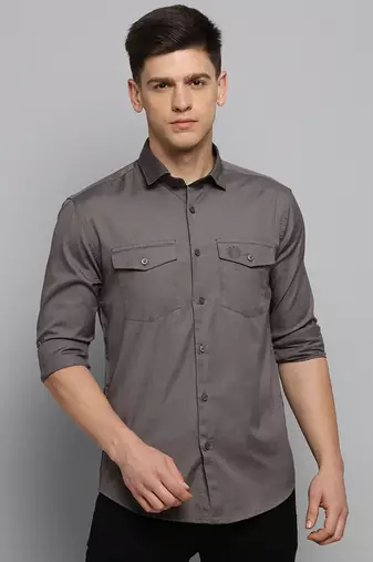 men's long sleeves solid grey shirt