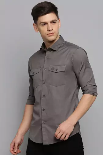 men's long sleeves solid grey shirt