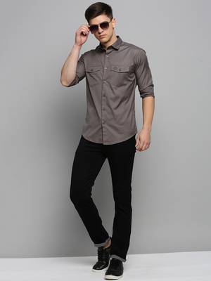 men's long sleeves solid grey shirt 5