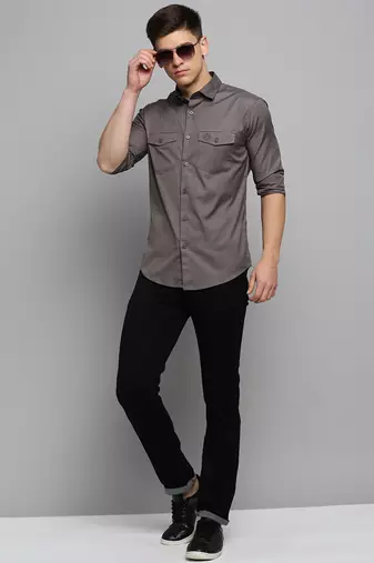 men's long sleeves solid grey shirt